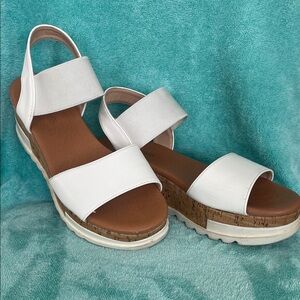 White Sandals with Cork Sole